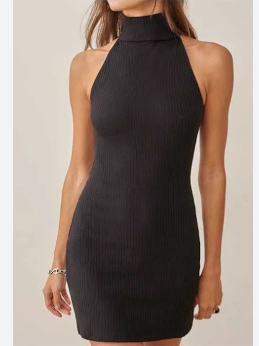 Reformation Sleeveless Black Ribbed Turtleneck Dress Size: M